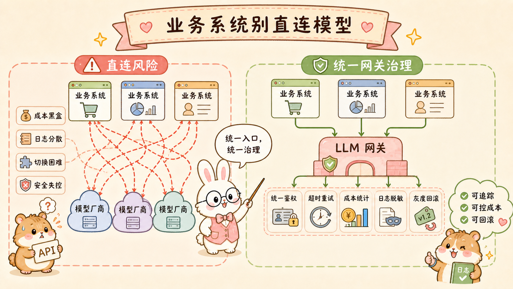 LLM 网关统一治理图